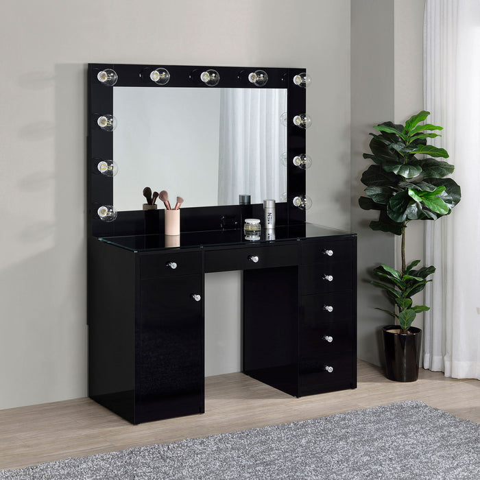 Fern - 7 Drawer Vanity Set With Mirror And Globe Lights Furniture Max