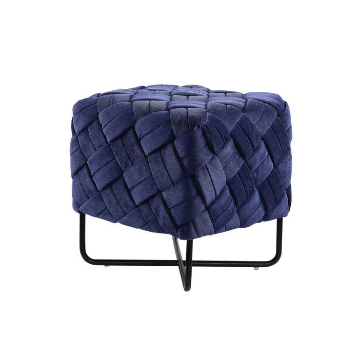 Velvet Cube Ottoman - Navy Blue / Black