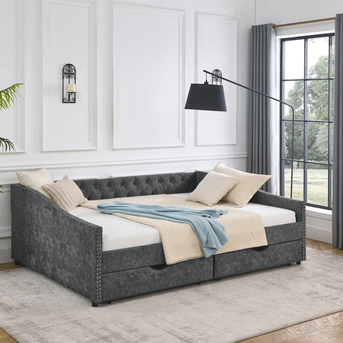 Upholstered Tufted Daybed With Drawers, Waved Arms Home Essentials