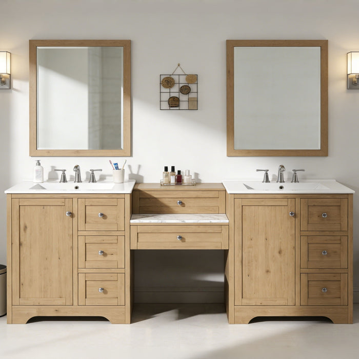 Double Sink Bathroom Vanity With Countertop, 2 Ceramic Sinks, 6 Drawers, Soft Close Design Noble House