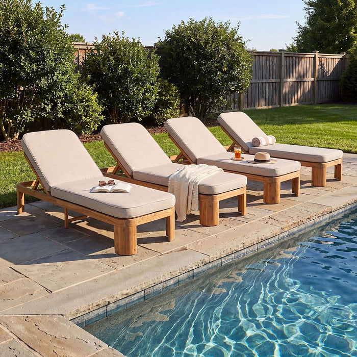 Outdoor Chaise Lounge With Cushion, 5 Position Adjustable Backrest Noble House