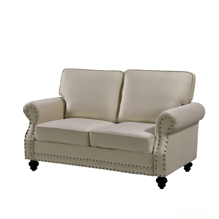 Loveseat Sofa With Nailhead Detail & Turned Legs, 2 Seater Upholstered Couch US Pride