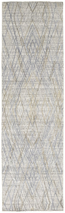 Abstract Hand Woven Runner Rug - Dark Gray And Blue - 8'