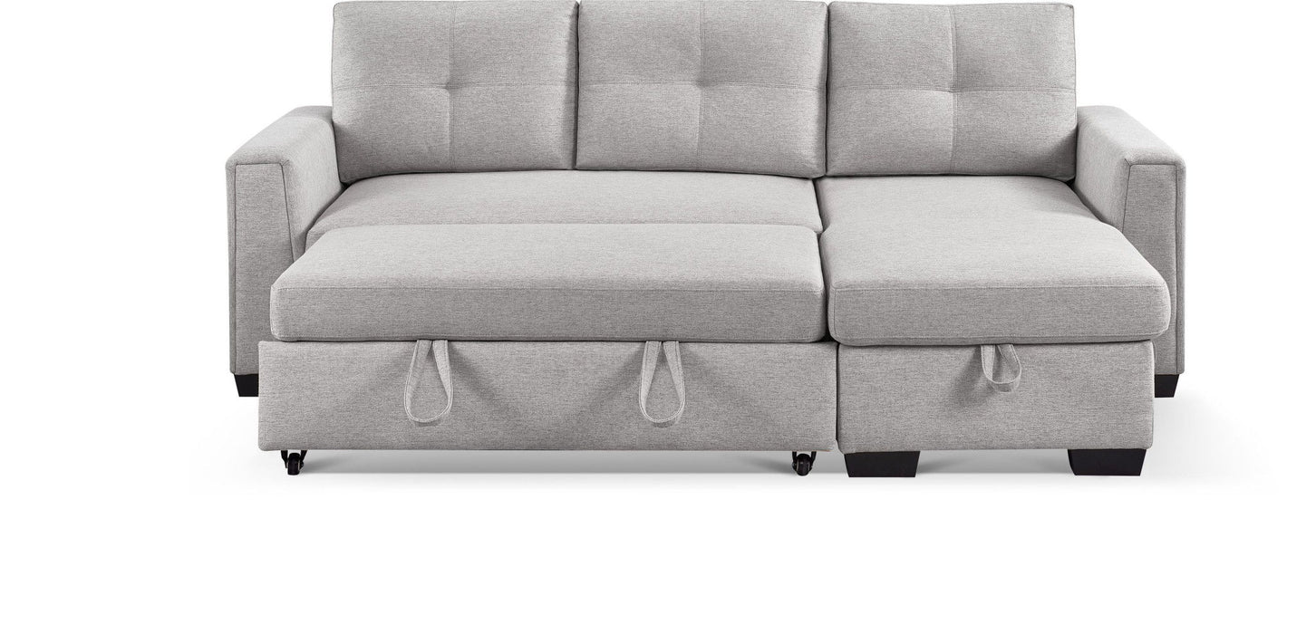 Polyester Blend Convertible Futon Sleeper Sofa With Black Legs - Light Gray