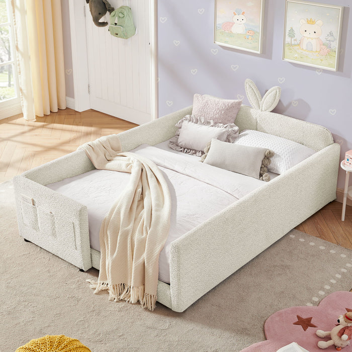 Cute Rabbit Ear Upholstered Platform Bed Frame With Safety Rail Home Essentials