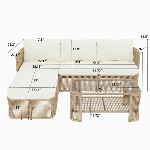 Outdoor Modular Conversation Sofa With Cushions And Coffee Table - Beige Noble House