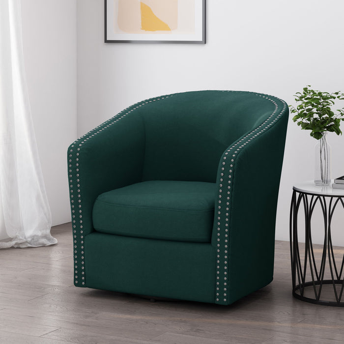 Modern Upholstered Swivel Club Chair With Nailhead Trim