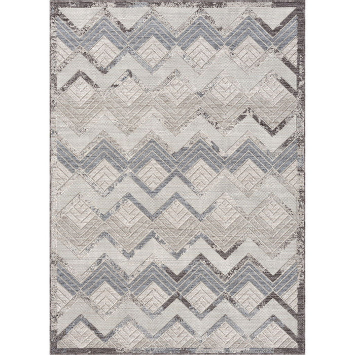 8' X 9' Chevron Indoor / Outdoor Area Rug - Blue / Ivory