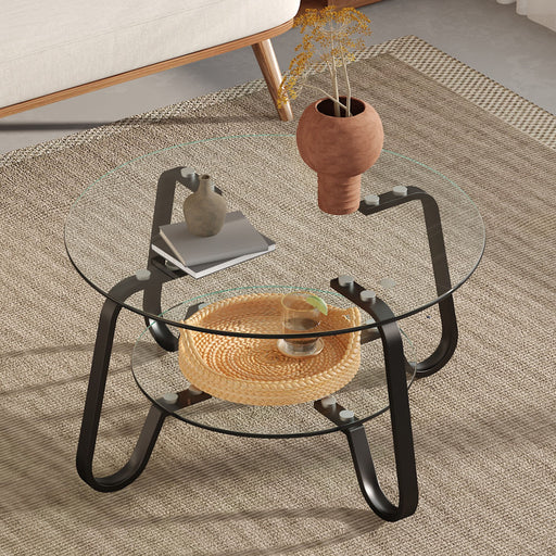 Retro Minimalist Style Metal Frame Double Layer Tempered Glass Coffee Table Home Essentials