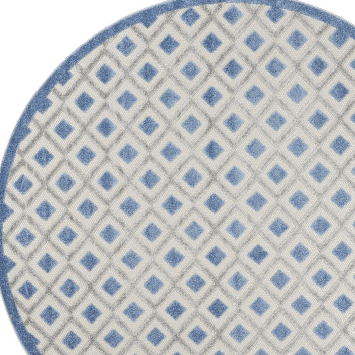 8' Round Round Geometric Indoor / Outdoor Area Rug - Blue / Gray