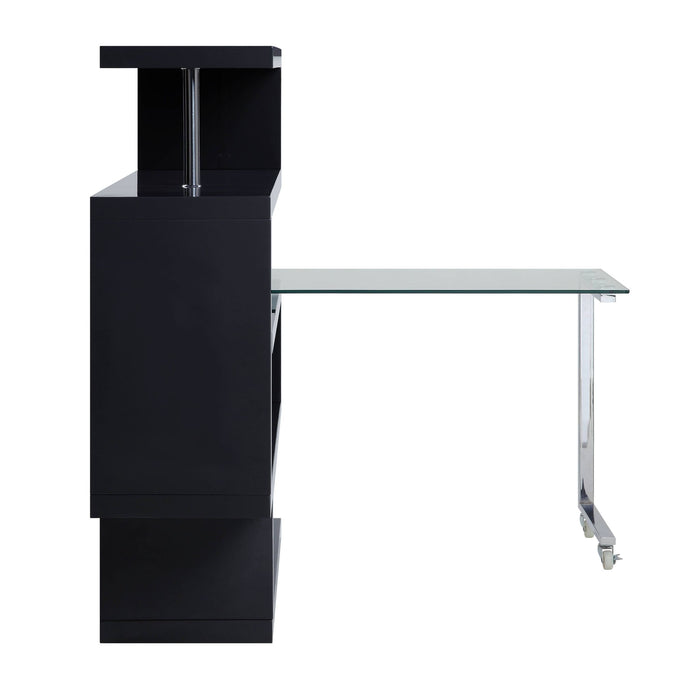 Buck II - Clear Glass, Chrome High Gloss Writing Desk With Shelf Urban Nest