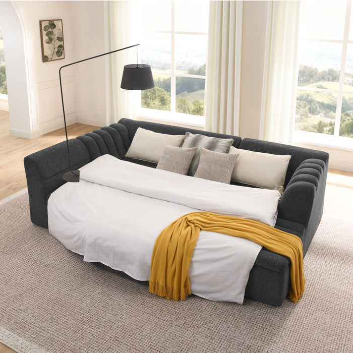 U-Shaped Modular Sectional Sofa With Chaise And Movable Ottoman With Wave-Shaped Armrest Home Essentials
