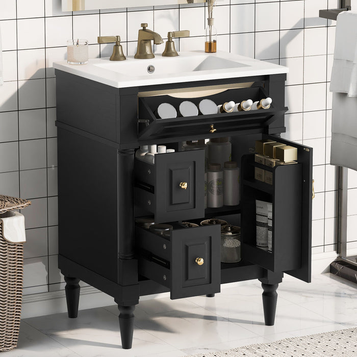 Freestanding Bathroom Vanity With Sink, Adjustable Shelf & Flip Drawer Hearth and Haven