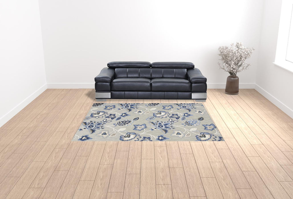 8' X 11' Floral Stain Resistant Non Skid Area Rug - Blue / Gray