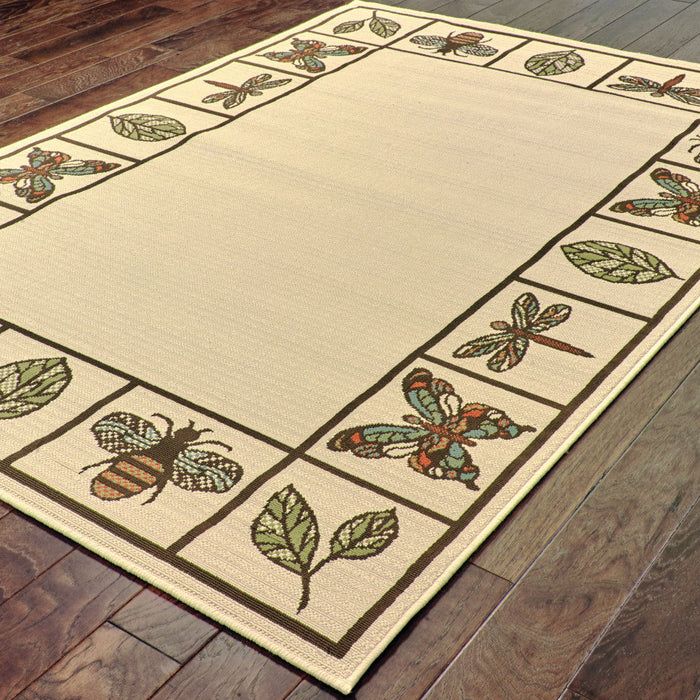 5' X 8' Abstract Stain Resistant Indoor / Outdoor Area Rug - Brown / Ivory