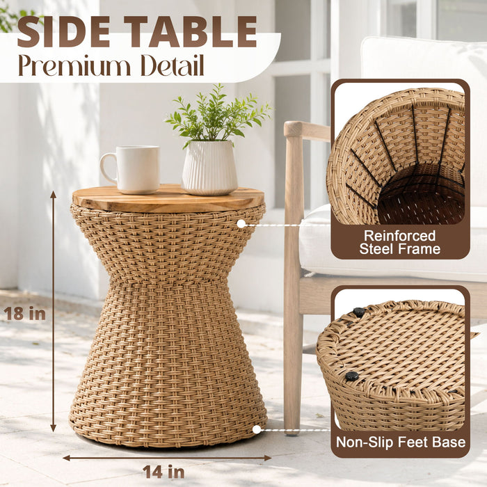 Stool With Lid, Wicker Accent Table, Indoor Outdoor Side Table - Brown White Daily Nest
