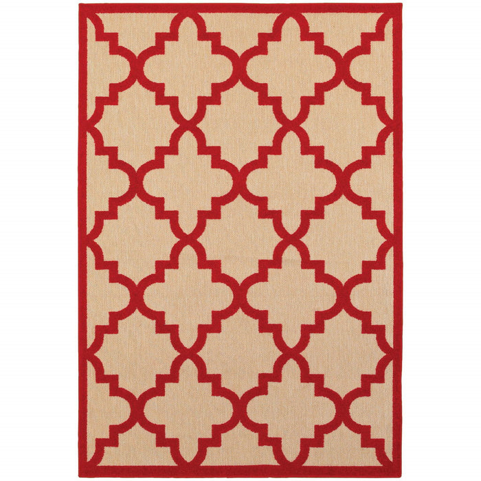 2' X 3' Geometric Stain Resistant Indoor / Outdoor Area Rug - Red