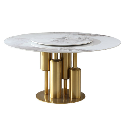 Dining Table, Round For Dining Room - Gold / Gold / White Home Essentials