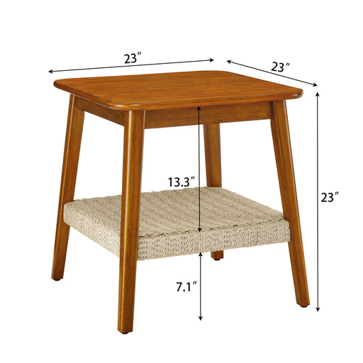 Mid - Century Square Side Table With Woven Shelf - Walnut Home Essentials