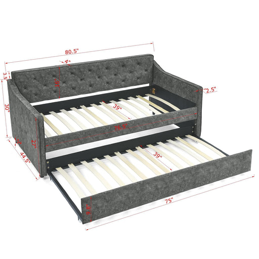 Twin Upholstered Daybed With Trundle, Waved Arms - Gray Home Essentials