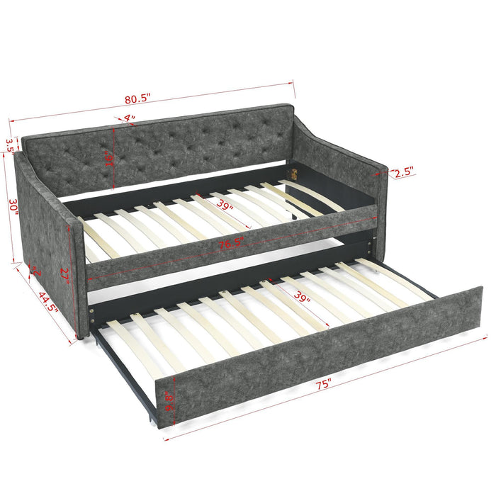 Twin Upholstered Daybed With Trundle, Waved Arms - Gray Home Essentials