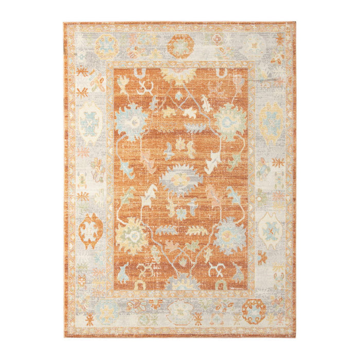 8' X 10' Floral Stain Resistant Indoor & Outdoor Area Rug - Blue / Orange