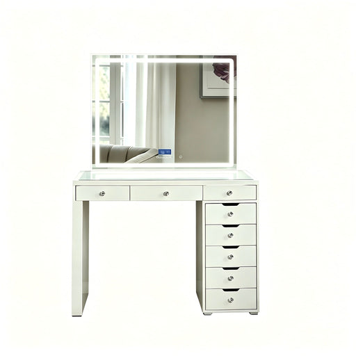 Makeup Vanity Desk With LED Lighted Mirror, 9 Drawers For Bedroom - Gloss White Home Essentials