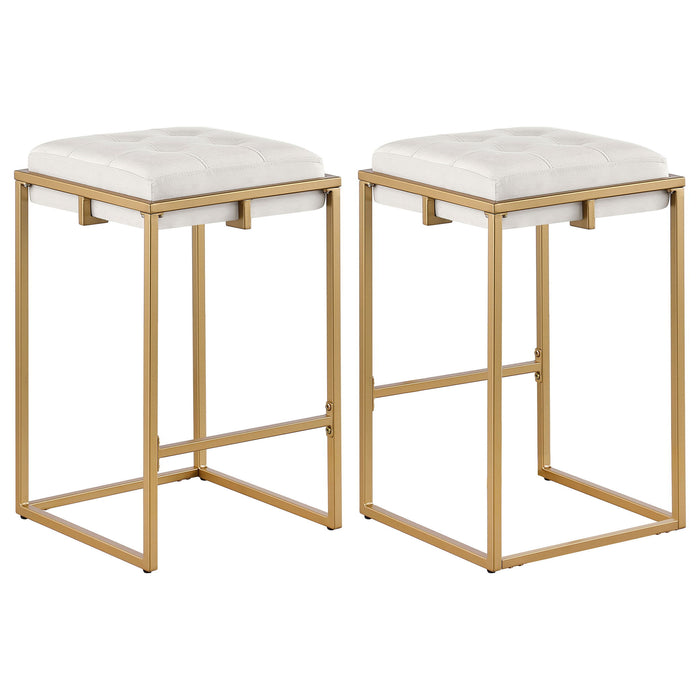 Square Counter Height Stools (Set of 2) - Beige / Gold Furniture Max