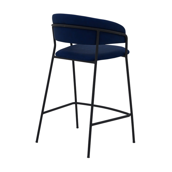 Faux Leather And Iron Low Back Counter Height Bar Chair 37" - Blue