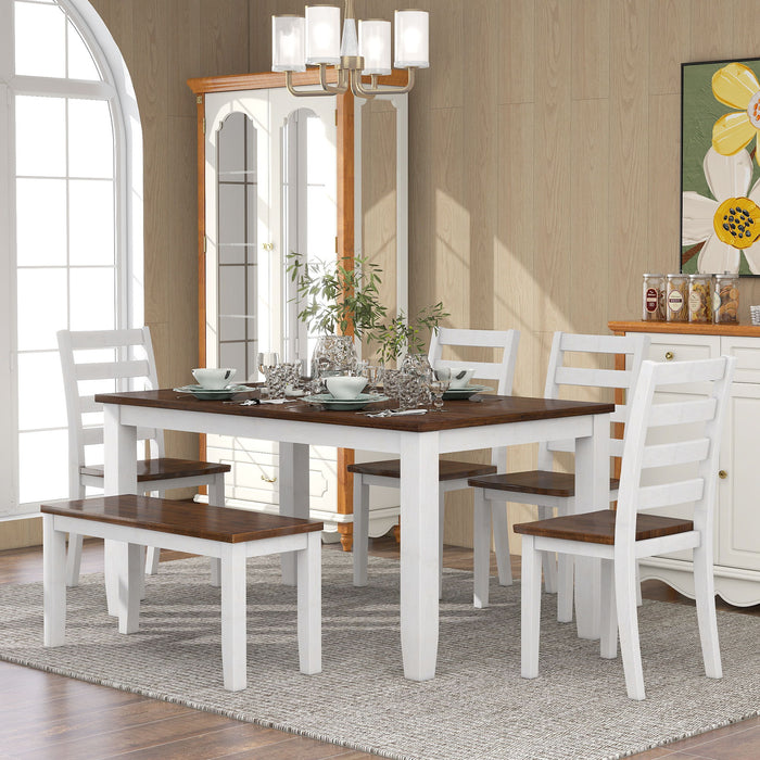 6 Piece Dining Set With 4 Upholstered Chairs & Bench - Walnut Hearth and Haven