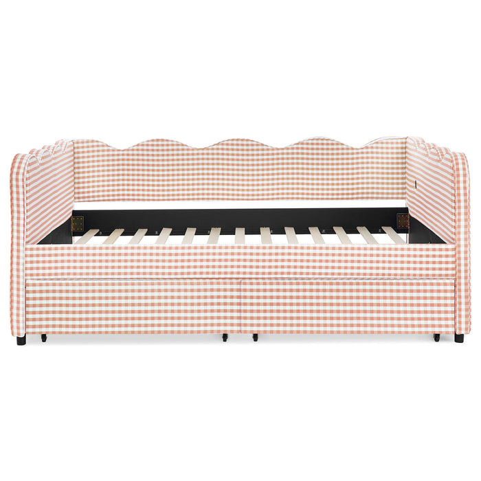 Gingham Daybed With USB Charging Port, Wave-Shaped Design Home Essentials