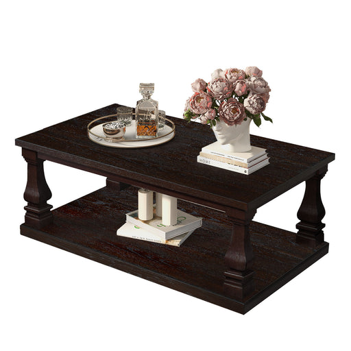 Rectangular Coffee Table With Open Storage Shelf For Living Room - Espresso Home Essentials