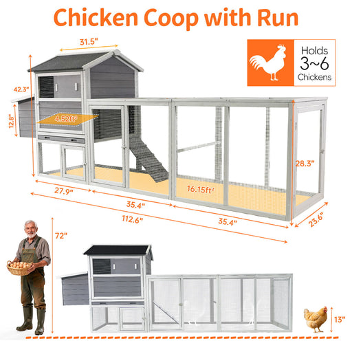 Chicken Coop, Large Outdoor Hen House With Run And Nesting Box Poultry Cage Daily Nest