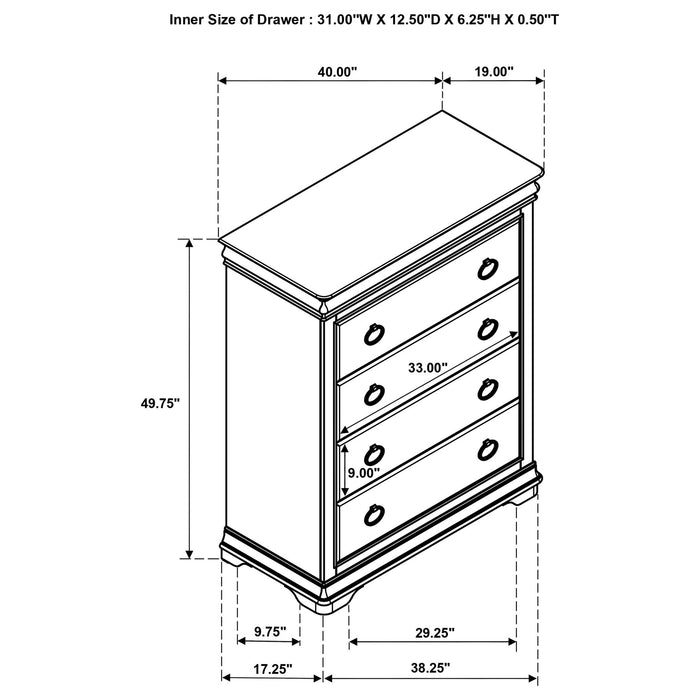 Leonide - 4 Drawer Chest - Cherry Furniture Max
