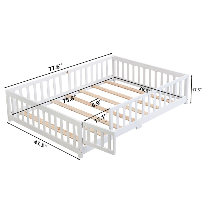 Solid Wood Floor Bed With Door And Fence For Children