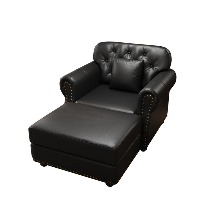 Upholstered Sofa With Nailhead Trim, Rolled Armrests With Ottoman Home Essentials