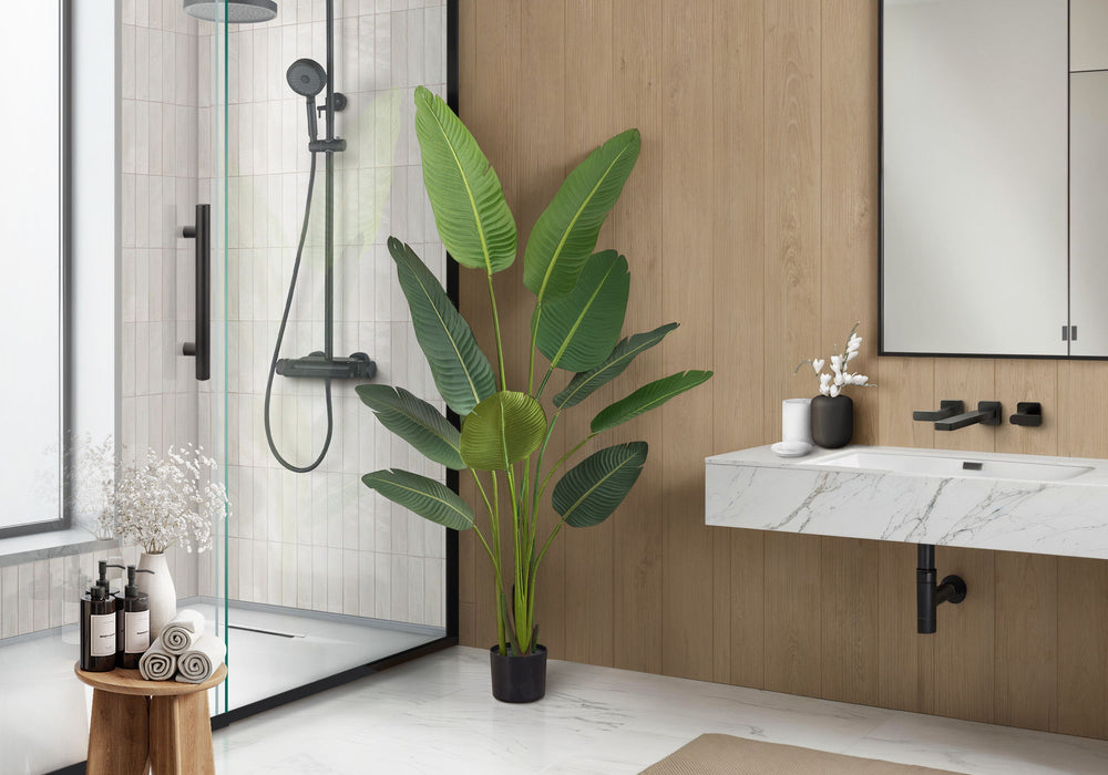 60" Tall, Artificial Plant, Bird Of Paradise Tree, Indoor, Faux, Fake, Floor, Greenery, Potted, Decorative - Green / Black 8th Street