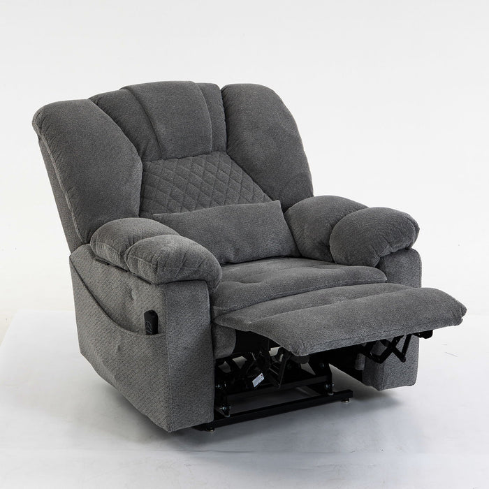 Ultra Wide Electric Lounge Chair With Hot Massage Heating And Auxiliary Standing Function, For Living Room - Gray Home Essentials