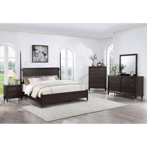 Niguel - Queen Size 4 Poster Bed With Finials, Floating Headboard - Brown Furniture Max
