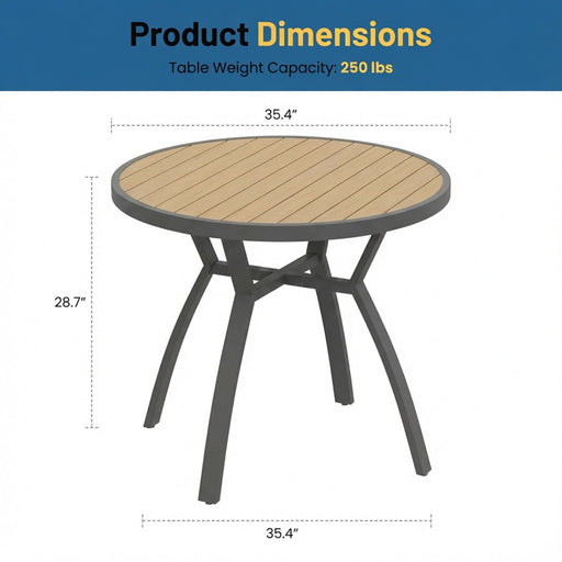 Outdoor Round Patio Table With Slatted Top - Gray Home Essentials