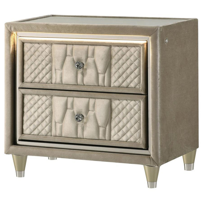 Lorient - 2-Drawer LED Nightstand With USB - Ivory And Camel
