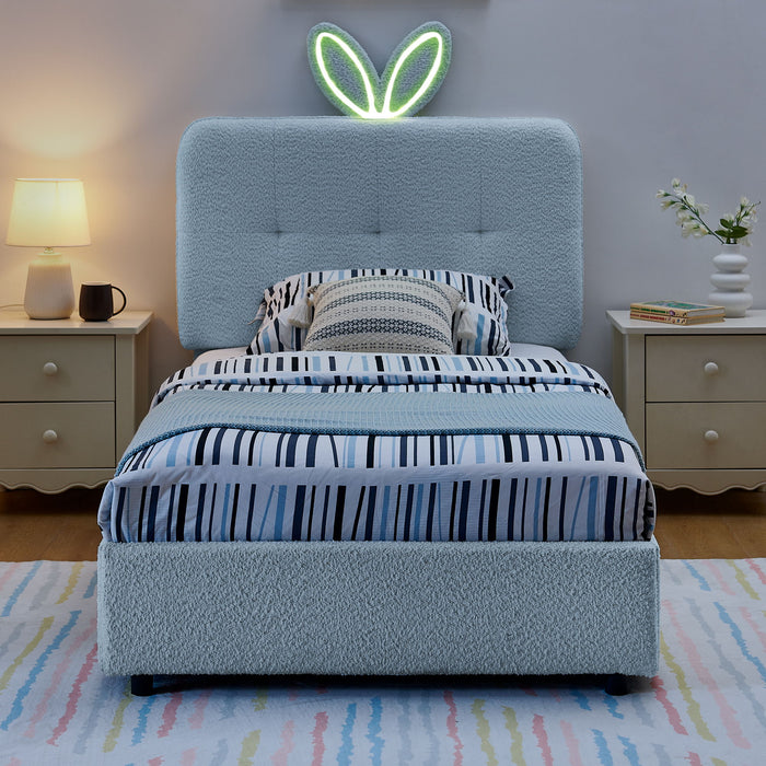 Upholstered Bed With Oversized Rabbit Ear Headboard, LED Lights & 4 Storage Drawers Home Essentials