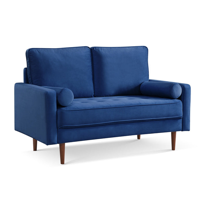 Velvet Loveseat And Toss Pillows - Blue / Dark Brown