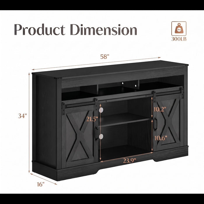Farmhouse TV Stand With Sliding Barn Doors & Adjustable Storage Home Essentials