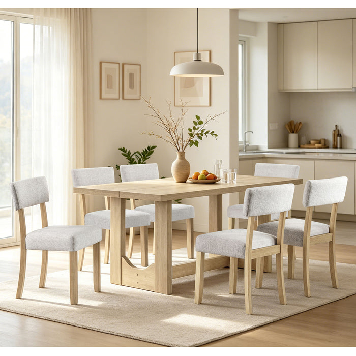 7 Piece Dining Table Set For 6, Rectangular Table With 6 Upholstered Chairs, Sturdy U - Shaped Base For Dining Room - Light Oak Home Essentials