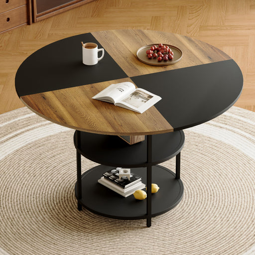 Diameter - Modern Splicing Circular Dining Table Double Layer Storage - Wood / Black Home Essentials