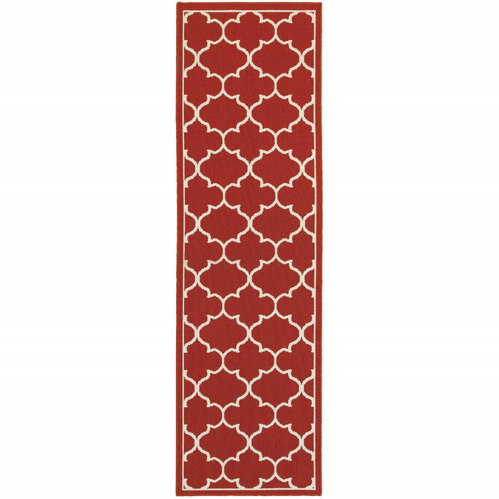 2' X 8' Indoor / Outdoor Area Rug - Red / Ivory