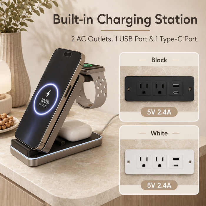 Nightstand With Charging Station And 2 Storage Drawers Home Essentials