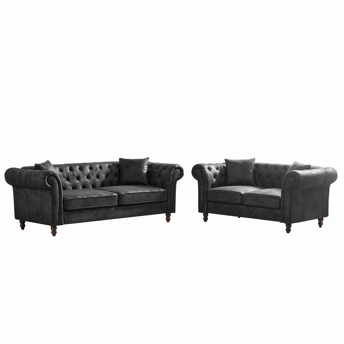 Chesterfield 3 And 2 Seater Sofa Set, High Tech Fabric Upholstered Couch For Living Room