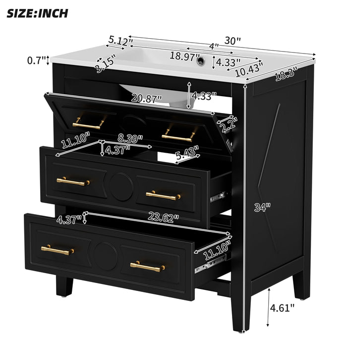 Retro Bathroom Vanity With Sink Combo, Free Standing Single Set With 3 Drawers Hearth and Haven